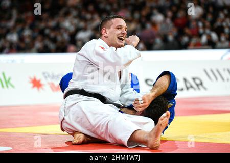 Parigi, Francia. 06th Feb 2022. Men's -90 kg, Mihael Zgank della Turchia compete e festeggia dopo aver vinto la medaglia di bronzo costest durante il Grand Slam di Parigi 2022, IJF World Judo Tour il 6 febbraio 2022 presso l'Accor Arena di Parigi, Francia - Foto Victor Joly / DPPI Credit: Victor Joly/Alamy Live News Foto Stock