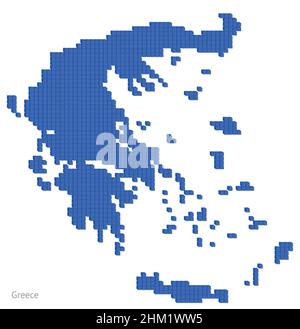 Grafico vettoriale della mappa a colori blu punteggiato con piccoli cubi come mappa geografica della Grecia Illustrazione Vettoriale