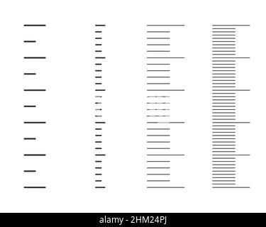 Set di scale per stadiometro verticale, grafico dell'altezza o termometro meteorologico. Diversi modelli per strumenti di misurazione isolati su sfondo bianco. Illustrazione grafica vettoriale Illustrazione Vettoriale