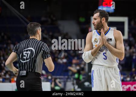 Madrid, Madrid, Spagna. 6th Feb 2022. Rudy FernÃndez (R) durante la vittoria del Basket Club di Valencia sul Real Madrid 93 - 94 in Liga Endesa stagione regolare (giorno 21) celebrata a Madrid (Spagna) al Wizink Centre. Febbraio 6th 2022. (Credit Image: © Juan Carlos GarcÃ-A Mate/Pacific Press via ZUMA Press Wire) Foto Stock