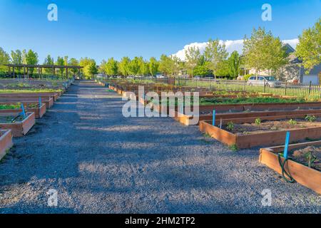 Giardino comunitario a Daybreak nella Giordania meridionale, Utah Foto Stock