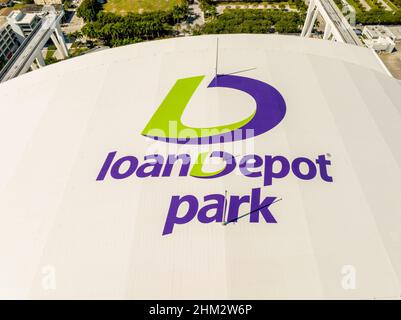 Miami, FL, USA - 31 gennaio 2022: Prestito aereo panorama Depot Park Miami Foto Stock
