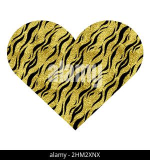 Cuore con stampa animale. Vettore metallico in oro Illustrazione Vettoriale