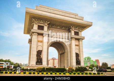 29 aprile 2019: Arco di Trionfo, un arco trionfale costruito per commemorare la resistenza coreana al giappone dal 1925 al 1945 a Pyongyang, Corea del Nord. IT Foto Stock