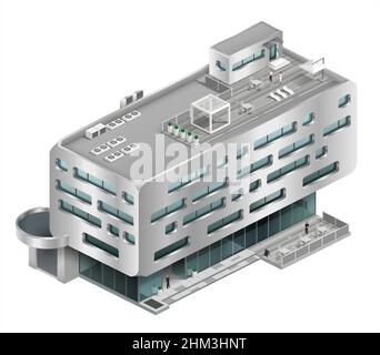 Centro commerciale dell'edificio isometrico Illustrazione Vettoriale