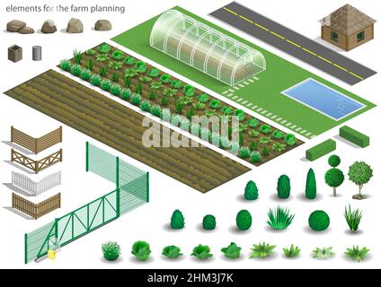 Insieme di elementi di pianificazione dell'azienda agricola Illustrazione Vettoriale