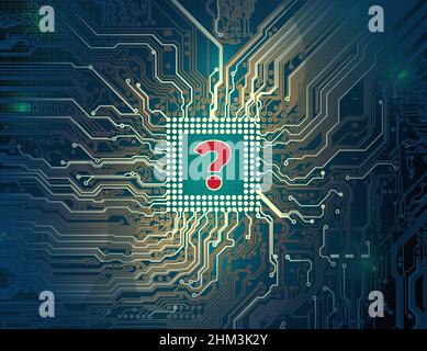 Concetto di carenza di chip. Carenza globale di processori a semiconduttore, chip. Background astratto della tecnologia, microchip. Scheda a circuito stampato, scheda madre Illustrazione Vettoriale