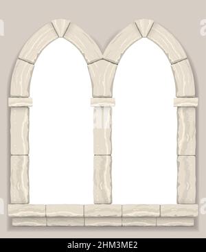 Arco nella parete in pietra tagliata beige e marmo travertino per una finestra o una porta in stile classico Illustrazione Vettoriale