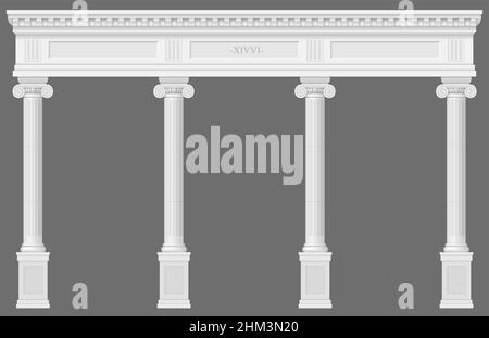 Antico colonnato bianco con colonne ioniche. Tre ingressi ad arco o nicchia. Grafica vettoriale Illustrazione Vettoriale