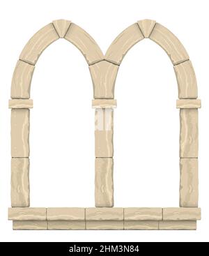 Arco nella parete in pietra tagliata beige e marmo travertino per una finestra o una porta in stile classico Illustrazione Vettoriale