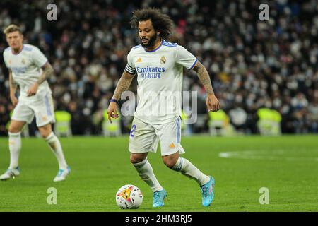 Marcelo Vieira da Silva del Real Madrid durante il campionato spagnolo la Liga partita di calcio tra Real Madrid e Granada CF il 6 febbraio 2022 allo stadio Santiago Bernabeu di Madrid, Spagna - Foto: IRH/DPPI/LiveMedia Foto Stock