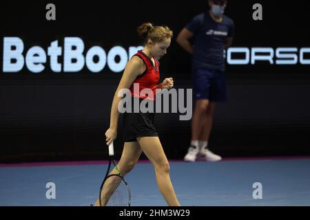 San Peterburg, Russia. 07th Feb 2022. Erika Andreeva di Russia ha visto durante il torneo di tennis del Trofeo delle Signore di San Pietroburgo 2022 contro Jule Niemeier di Germania.Punteggio finale; Erika Andreeva 1:2 Jule Niemeier. (Foto di Kashkkkovskij/Sipa USA) Credit: Sipa USA/Alamy Live News Foto Stock