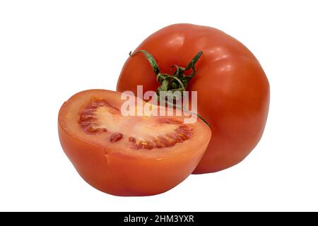 Immagine di verdure mature intero e pomodoro mezzo rosso Foto Stock