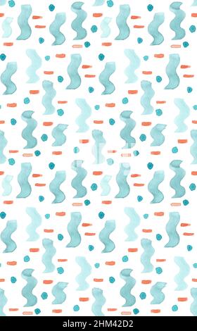 Le onde teali acquerello sfondo, verticale blu verde ondoso motivo senza giunture come superficie disegno acquerello pattern Foto Stock