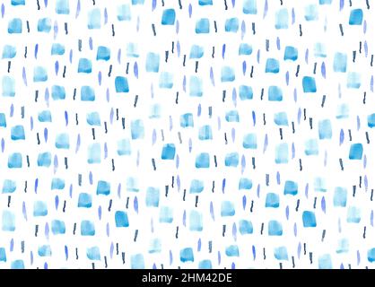 Disegno a mano astratto blu vernice acquerello disegno senza giunture come blu e viola pennellate, macchie e linee Foto Stock