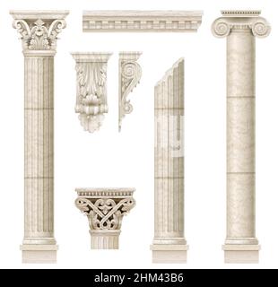 Colonne classiche in marmo antico in grafica vettoriale e in stili diversi Illustrazione Vettoriale