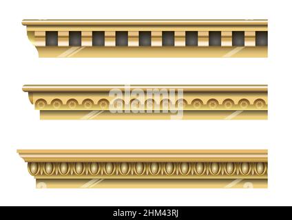 Una serie di cornici d'oro classiche per le pareti degli edifici. Stampaggio stucco. Grafica vettoriale Illustrazione Vettoriale