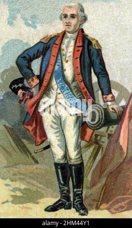 Portrait de George Washington (1732-1799) lors de la guerre d'Independance des Etats Unis (1775-1783) (Guerra rivoluzionaria americana : Portrait of General George Washington ) Chromolithographie de la fin du 19eme siecle Collection privee Foto Stock