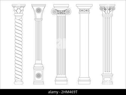 Colorazione del contorno delle colonne classiche. Gruppo di ripetizioni nella grafica vettoriale Illustrazione Vettoriale