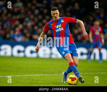 LONDRA, Regno Unito, FEBBRAIO 05: Martin Kelly del Crystal Palace durante la quarta tornata di fa Cup tra Crystal Palace e Hartlepool United a Selhurst Foto Stock