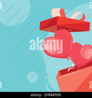 regalo di san valentino con palloncini icone elio Illustrazione Vettoriale