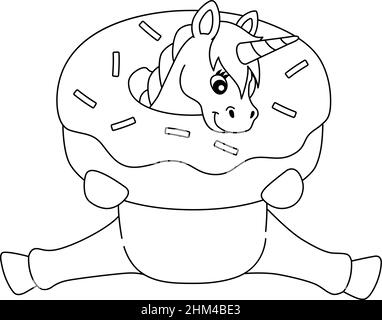 Unicorno seduto bloccato in Una Donut isolato Illustrazione Vettoriale