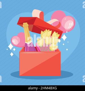 regalo di san valentino con icone di fiori gialli Illustrazione Vettoriale