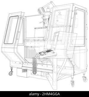 Fresatrice. Macchina cnc di tipo chiuso per la fresatura di parti metalliche Illustrazione Vettoriale