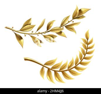 Grafica vettoriale. Il ramo aureo d'oro fa parte della corona del vincitore. Set di modelli realistici classici Illustrazione Vettoriale