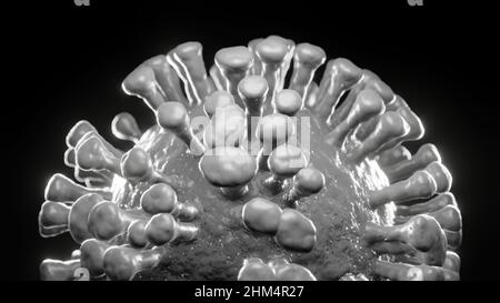 Illustrazione concettuale di una singola cellula virale, visualizzazione di un'infezione virale, background medico Foto Stock