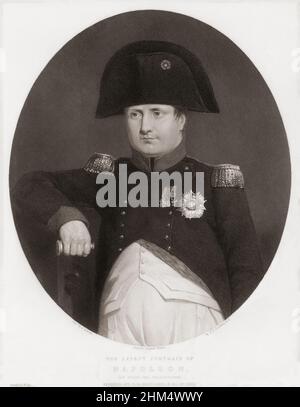 Napoleone Bonaparte, 1769 – 1821. Statista francese, leader militare e imperatore dei francesi. Dettaglio della pittura di Sir Charles Lock Eastlake 1815, Napoleone a bordo del Bellerophon a Plymouth Sound. Eastlake aveva noleggiato una barca per portarlo accanto al Bellerophon e abbozzò il Napoleone prigioniero da lì. Foto Stock