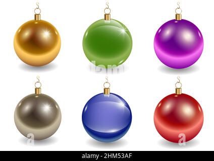 Set di palle di vetro multicolore per alberi di Natale. Grafica vettoriale Illustrazione Vettoriale