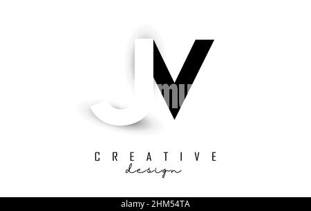 Logo JV Letters con spazio negativo. Illustrazione vettoriale con tipografia geometrica. Icona creativa con lettere. Illustrazione Vettoriale