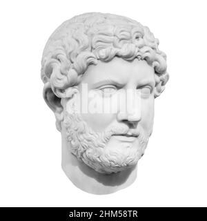 Antica scultura marmorea dell'imperatore romano Adriano isolata su bianco con sentiero di taglio Foto Stock