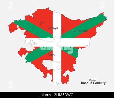 Mappa del Paese Basco nei colori della bandiera con vettore delle divisioni amministrative Illustrazione Vettoriale