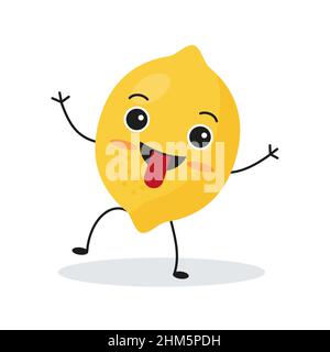 Simpatico personaggio di limone felice. Divertente emoticon di frutta in stile piatto. eps 10 Illustrazione Vettoriale