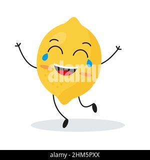 Simpatico personaggio di limone felice. Divertente emoticon di frutta in stile piatto. eps 10 Illustrazione Vettoriale