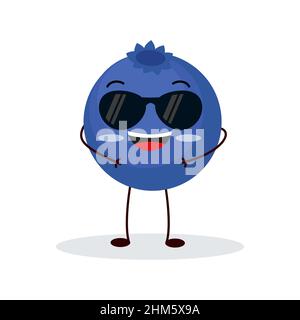 Simpatico personaggio di mirtillo felice. Divertente emoticon di frutta in stile piatto. eps 10 Illustrazione Vettoriale
