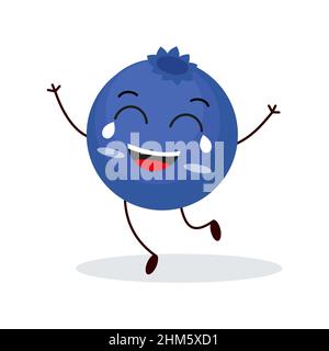 Simpatico personaggio di mirtillo felice. Divertente emoticon di frutta in stile piatto. eps 10 Illustrazione Vettoriale