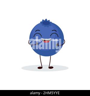 Simpatico personaggio di mirtillo felice. Divertente emoticon di frutta in stile piatto. eps 10 Illustrazione Vettoriale