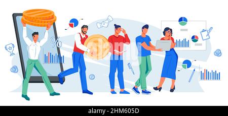 Gestione finanziaria e pianificazione del budget aziendale, dichiarazione, flat vettoriale isolato. Illustrazione Vettoriale