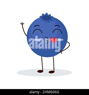Simpatico personaggio di mirtillo felice. Divertente emoticon di frutta in stile piatto. eps 10 Illustrazione Vettoriale