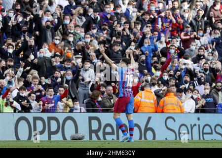 Barcellona, Spagna. 06th Feb 2022. Barcellona, Spagna, 6th 2021 febbraio: Jordi Alba (18 FC Barcellona) festeggia il traguardo durante la partita LaLiga Santander tra Barcellona e AT.Madrid allo stadio Camp Nou di Barcellona, Spagna. Rafa Huerta/SPP Credit: SPP Sport Press Photo. /Alamy Live News Foto Stock