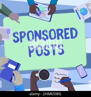 Didascalia di testo che presenta post sponsorizzati. Post fotografico concettuale che un'azienda paga per distribuire a un pubblico più ampio di colleghi Office Meeting Foto Stock