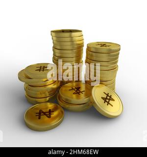 3D rendering di mucchio di astratto naira naira concetto monete nigeriane Foto Stock