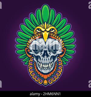Illustrazioni vettoriali American Indian Skull Eagle Warrior per il tuo lavoro Logo, t-shirt mascotte merchandise, adesivi e disegni di etichette, poster Illustrazione Vettoriale