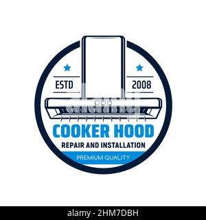 Icona cappa cucina, cucina esaurisce servizio di riparazione e installazione, segno vettore. Elettrodomestici attrezzature, fornello gamme e ristorante odore di cucina Illustrazione Vettoriale