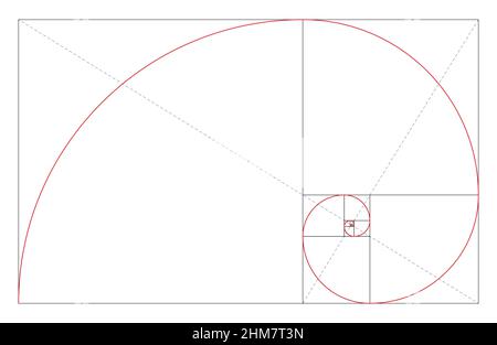 classico preciso corretto fibonacci golden ratio matematico a spirale isolato su sfondo bianco Illustrazione Vettoriale