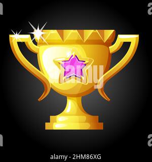 Coppa d'oro vettoriale con stella gioiello per il vincitore. Illustrazione Vettoriale