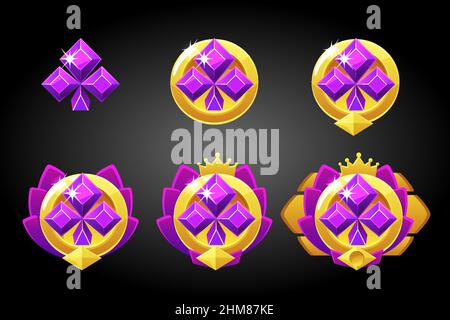 Set vettoriale di mute di carte da gioco di premi simbolo club. Illustrazione Vettoriale